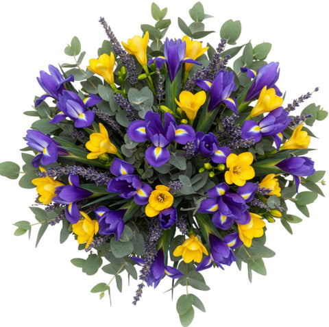 Blue Iris and Freesias Bouquet with Lavender - Flowers Box London