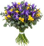 Blue Iris and Freesias Bouquet with Lavender