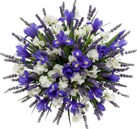 Blue Iris and Sweet Pea with Lavender Bouquet
