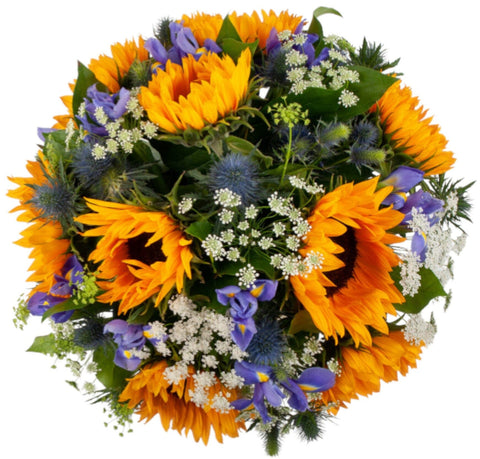 Blue Iris with Sunflowers Bouquet