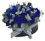 Blue Roses with Eucalyptus Luxury Box