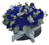Blue Roses with Eucalyptus Luxury Box