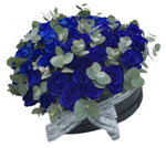 Blue Roses with Eucalyptus Luxury Box