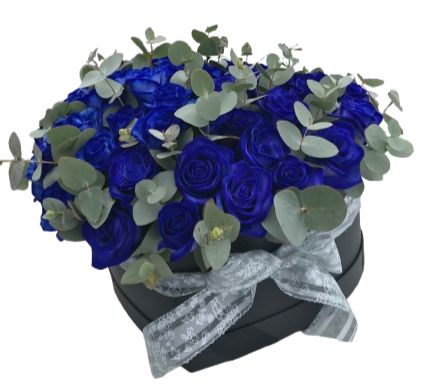 Blue Roses with Eucalyptus Luxury Box