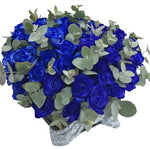 Blue Roses with Eucalyptus Luxury Box