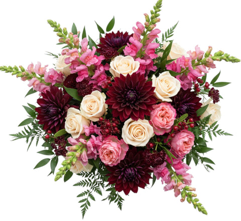 Blush & Burgundy Romance Bouquet - Flowers Box London