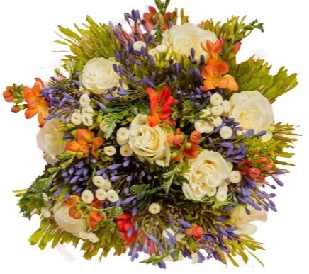 Bouquet of Agapanthus and Freesias with Roses - Flowers Box London