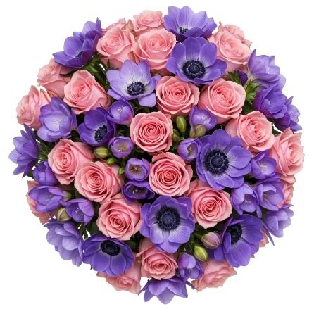 Bouquet of Anemone with Roses and Freesias - Flowers Box London