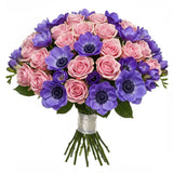 Bouquet of Anemone with Roses and Freesias - Flowers Box London