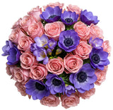 Bouquet of Anemone with Roses and Freesias - Flowers Box London