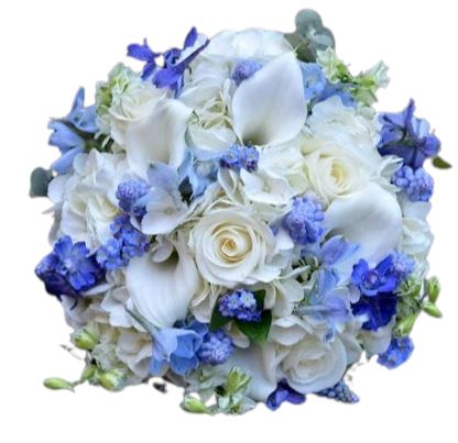 Bouquet of Blue on White Blooms