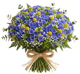 Bouquet of Cornflowers with Gypsophila and Craspedia Balls - Flowers Box London
