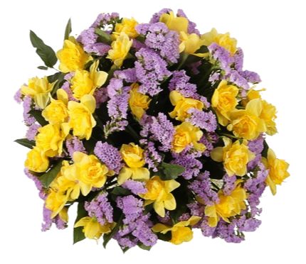 Bouquet of Daffodils with Purple Limonium