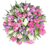 Bouquet of Double Pink and White Tulips with Lavender Accent - Flowers Box London