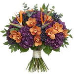 Bouquet of Hydrangea with Cymbidium Orchids and Exotic Accent - Flowers Box London
