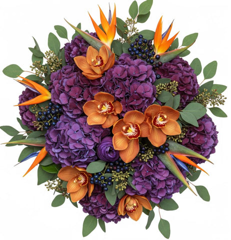 Bouquet of Hydrangea with Cymbidium Orchids and Exotic Accent