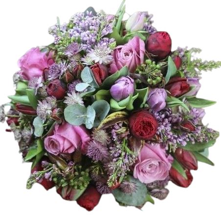 Bouquet of Lilac and Red Blooms