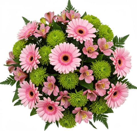 Bouquet of Pink Gerbera and Green Chrysanthemum