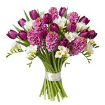 Bouquet of Pink Hyacinth and Tulips with Freesias