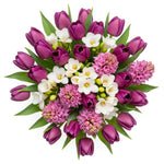 Bouquet of Pink Hyacinth and Tulips with Freesias