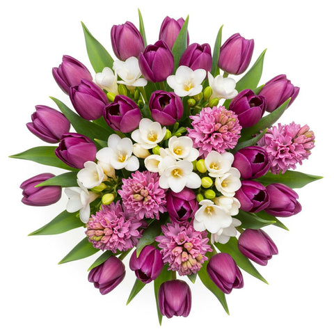 Bouquet of Pink Hyacinth and Tulips with Freesias