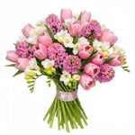 Bouquet of Pink Hyacinth and Tulips with Freesias