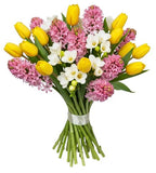 Bouquet of Pink Hyacinth and Tulips with Freesias