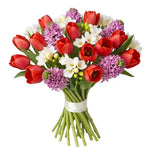 Bouquet of Pink Hyacinth and Tulips with Freesias