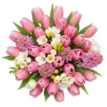 Bouquet of Pink Hyacinth and Tulips with Freesias