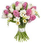 Bouquet of Pink Hyacinth and Tulips with Freesias