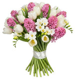 Bouquet of Pink Hyacinth and Tulips with Freesias