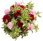 Bouquet of Pink Peonies and Red Roses - Flowers Box London