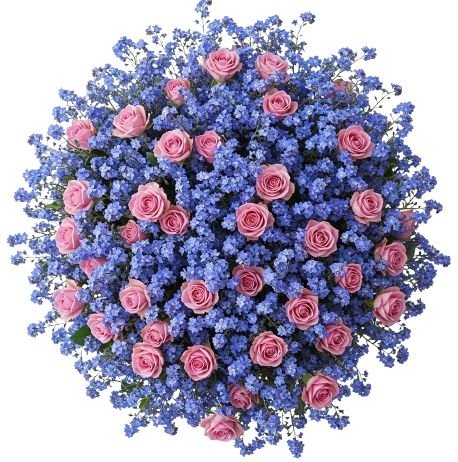 Bouquet of Pretty Spray Roses with Blue Forget Me Not - Flowers Box London