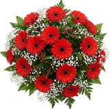 Bouquet of Red Gerberas with Gypsophila and Hypericum - Flowers Box London