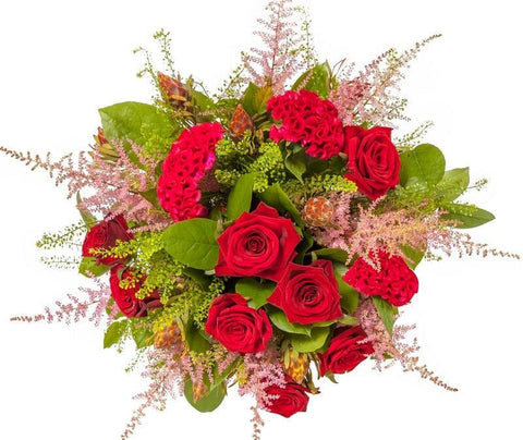 Bouquet of Red Roses with Celosia