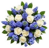 Bouquet of Roses and Hyacinth with Blue Forget Me Not - Flowers Box London