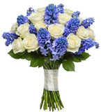 Bouquet of Roses and Hyacinth with Blue Forget Me Not - Flowers Box London