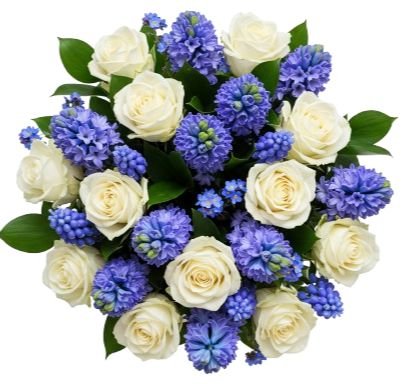 Bouquet of Roses and Hyacinth with Blue Forget Me Not - Flowers Box London