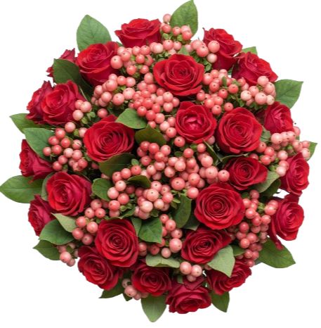 Bouquet of Roses and Pink Snowberries
