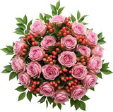 Bouquet of Roses and Pink Snowberries - Flowers Box London