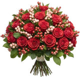 Bouquet of Roses and Pink Snowberries - Flowers Box London