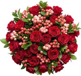 Bouquet of Roses and Pink Snowberries - Flowers Box London