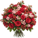Bouquet of Roses and Pink Snowberries - Flowers Box London