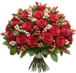 Bouquet of Roses and Pink Snowberries