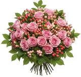 Bouquet of Roses and Pink Snowberries - Flowers Box London