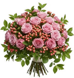 Bouquet of Roses and Pink Snowberries - Flowers Box London