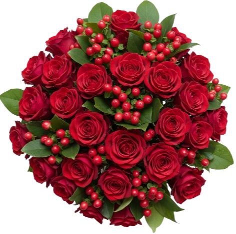 Bouquet of Roses and Red Hypericum Berry - Flowers Box London