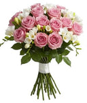 Bouquet of Roses and White Freesias - Flowers Box London