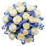 Bouquet of Roses with Blue Forget Me Not - Flowers Box London