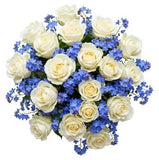 Bouquet of Roses with Blue Forget Me Not - Flowers Box London